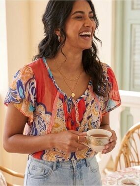 Per Una Paisley Print Sheer Flutter Sleeve Blouse